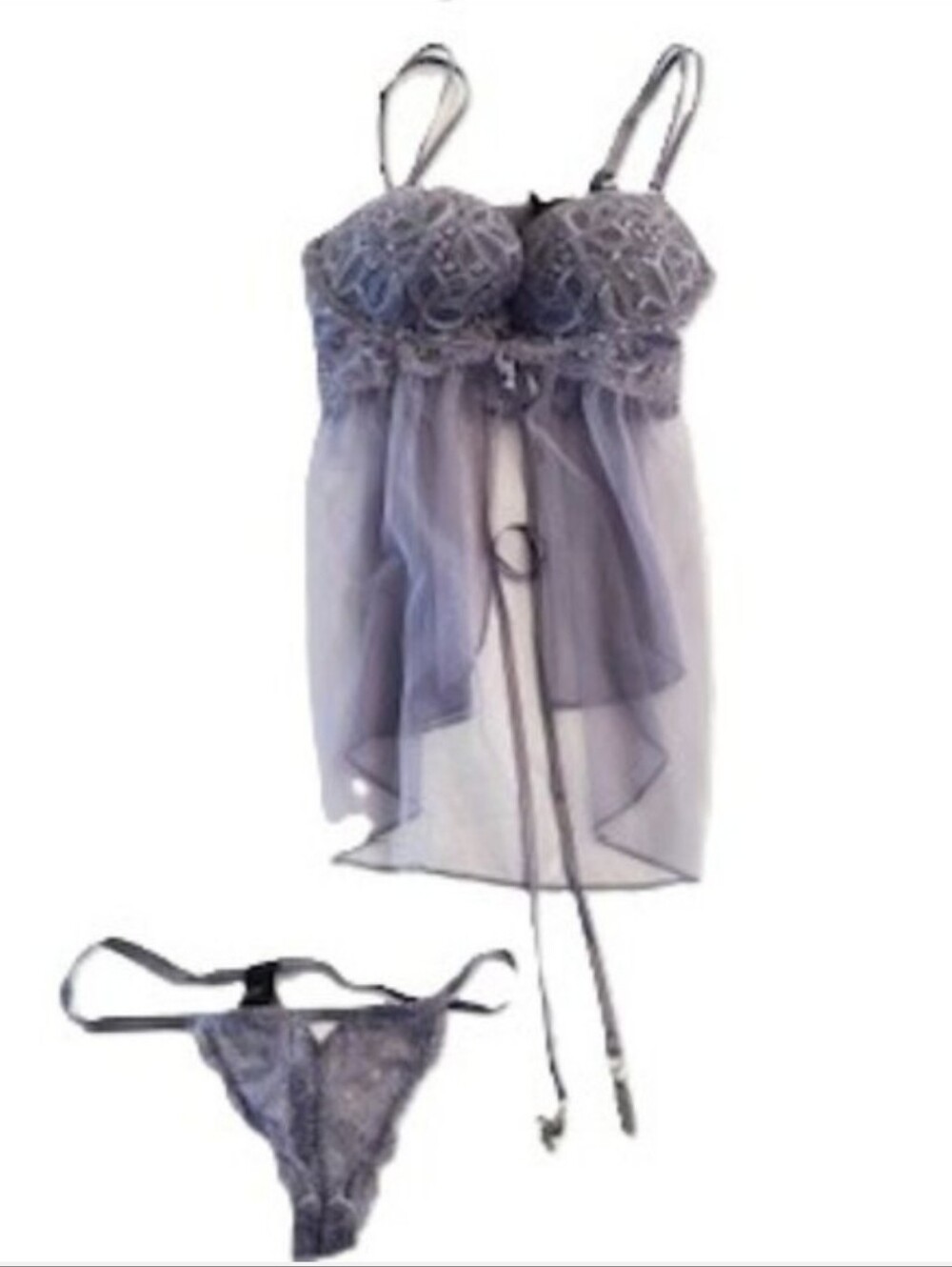 Victoria's Secret Lavender Lace Babydoll Lingerie Set 36C